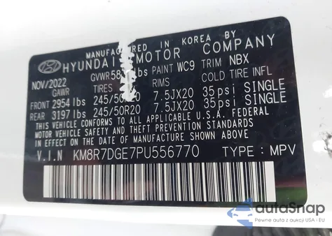 2023 Hyundai Palisade Calligraphy z USA, uszkodzony, nr VIN KM8R7DGE7PU556770
